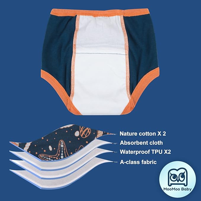 MooMoo Baby 8 Packs Potty Training Pants Cotton Absorbent Training Underwear for Toddler Boy and Girls 2T-9T