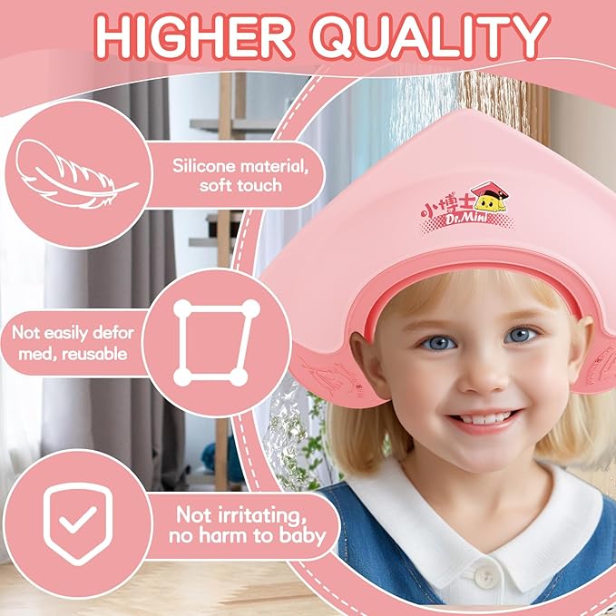 Baby Shower Cap Shield for Kids Soft Silicone Adjustable1-8 Years Old Hair Washing Hat for Kids Toddler Shower Cap Shield Makes the baby Bath More Fun