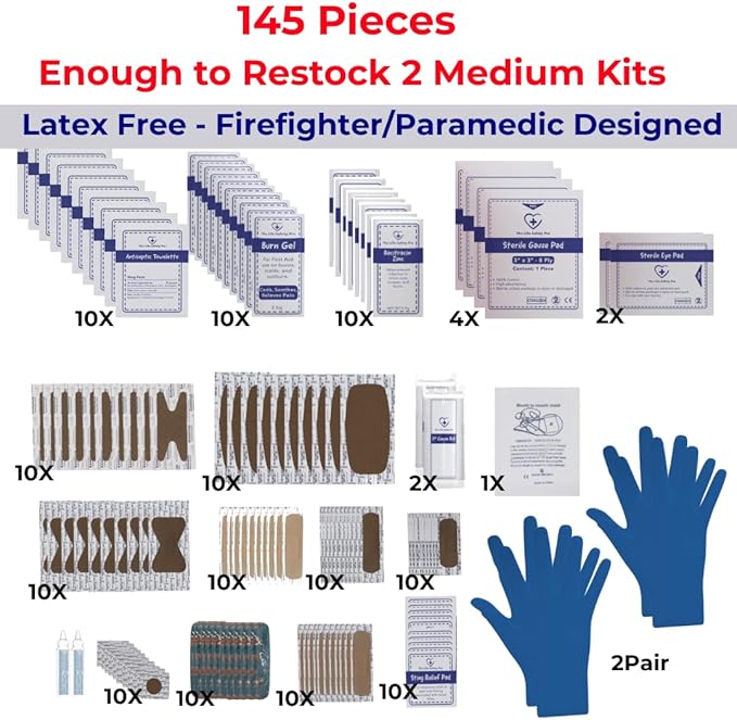 Children's First Aid Kit Refill - Xtra Large Size - 145 First Aid Supplies to Refill 2 Medium First Aid Kits from The Life Safety Pro