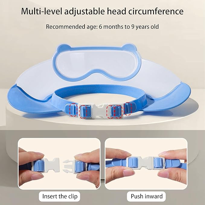 Baby Shower Cap Shield, Shower Cap for Kids, Visor Hat for Eye and Ear Protection for 0-9 Years Old Children, Cute diving goggle Shape Makes The Baby Bath More Fun (Blue)