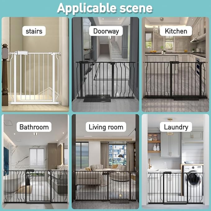 WAOWAO Baby Gate 52.76-57.45" Extra Wide Pressure Mounted Walk Through Swing Auto Close Safety White Metal Toddler Kids Child Dog Pet Puppy for Stairs,Doorways,Kitchen