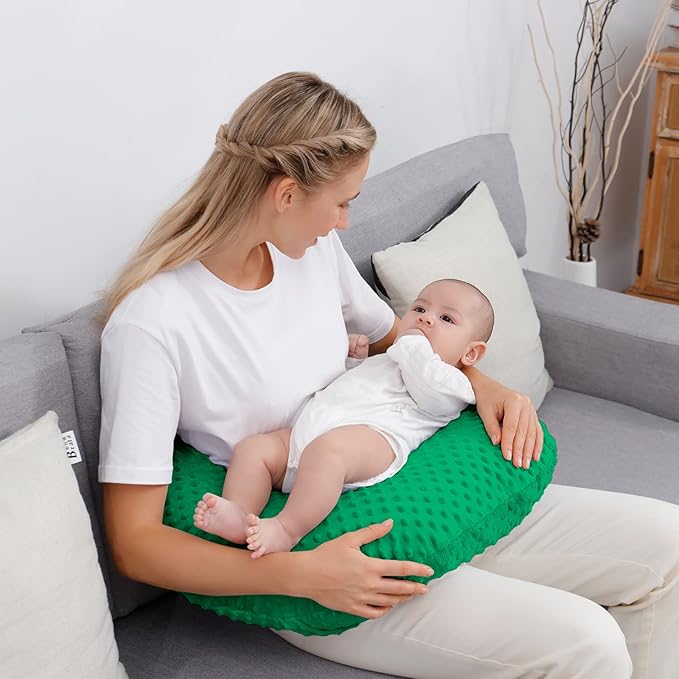 Nursing Pillow and Positioner with Cover for Breastfeeding and Bottle Feeding, Propping Baby, Tummy Time, Baby Sitting Support, Awake-Time Support (Fern Green, 22" x 17.7" x 5.9")