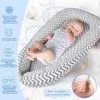 Baby Lounger - Baby Lounger for Newborn 0-24 Months, Breathable and Soft Cotton Cover Baby Nest, Portable Cozy Tummy Time Lounger for Home and Travel, Ideal Baby Essentials & Shower Gifts