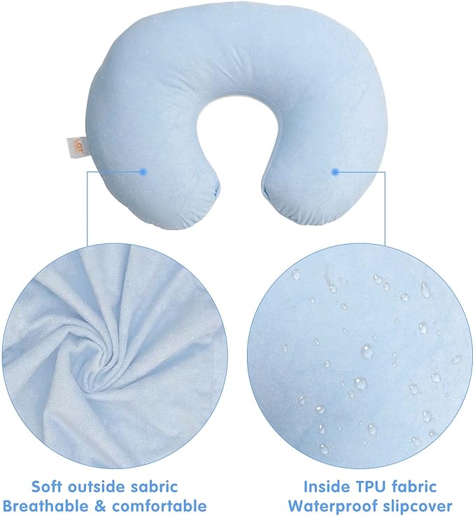 LAT Waterproof Nursing Pillow for Breastfeeding,Waterproof Removable Cover,Ergonomic Breast Feeding Pillows Baby for Baby Boys and Girls,Machine Washable(Blue)