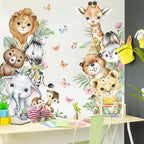Watercolor Jungle Animal Wall Decals - Tiger, Elephant, Giraffe, Zebra, Lion - Removable Stickers for Baby's Nursery, Playroom, Bedroom, Classroom, Kindergarten Decor