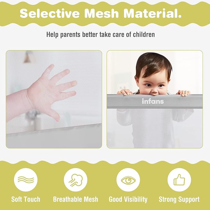 INFANS Bed Rail for Toddlers, 58" Foldable Safety Baby Crib Rail Fit for Kids Twin, Extra Long Swing Down Bed Guardrail for Convertible Crib, Queen, Full, King Mattress Side Guard (Light Gray)