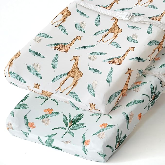 Stretchy Changing Pad Covers BROLEX Changing Table Cover for Baby Boys Girls,2 Pack Jersey Knit,Giraffe Leaf