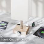 Antique White Touch Table Lamp - Mochaca Gold Bedside Lamp with USB A + Type C Charging Ports and Two AC Outlets, Small Night Stand with E26 LED Bulb, Desk Light for Bedroom Living Room Office Dorm