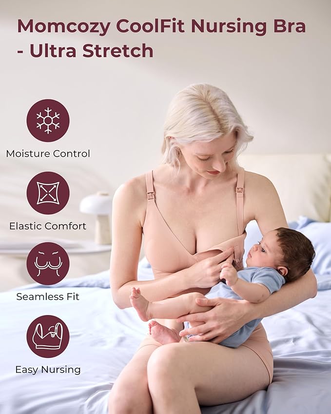 Momcozy CoolFit Nursing Bras for Breastfeeding, Ultra Stretch Seamless Jelly Strip Maternity Bra, Cooling Wireless
