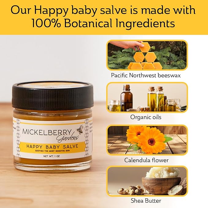 Mickelberry Gardens Herbal Baby Salve – Organic Diaper Rash Cream with Calendula & Beeswax – Natural Soothing Ointment for Sensitive Skin, Eczema & Dryness (1 oz)