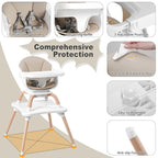 Baby High Chair, 7 in 1 Convertible High Chairs for Babies and Toddlers, Kids Learning Table, Building Block Table, Toddler Dining Chair with 360° Rotating Seat, 5-Point Safety Harness (Khaki)