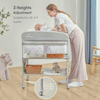 BabyBond Portable Baby Changing Table, Foldable Diaper Changing Table Dresser Waterproof Height Adjustable Changing Station for Infant and Newborn(Beige)