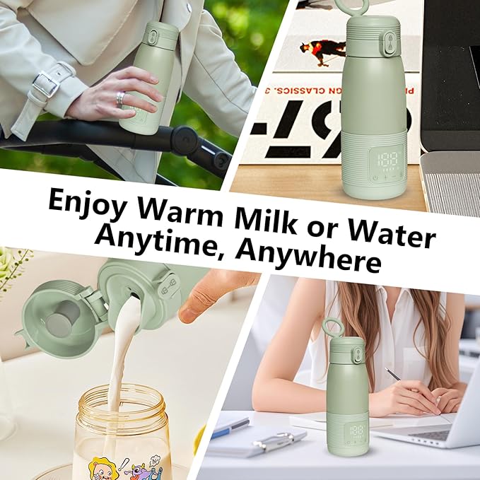 Portable Bottle Warmer for Travel - Super Fast Charging & 5-Min Heating for Breast Milk, Formula & Water, 17oz Large Capacity, Baby Flask for Vehicle Car Airplane Journey (350ML)