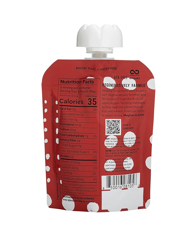 White Leaf Provisions Organic Purees / Baby Food Pouches - Fruits, Veggies & Grains, Toddler snack, Regeneratively Farmed, No Added Sugar, Non-GMO, BPA-Free Pouches 3.17 oz (Pack of 24, Pumpkin + Nectarine)