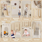 YUFU 8 in 1 Toddler Slide Set, Kids Slide for Toddlers Age 1-3, Toddler Playset with Climber, Basketball Hoop and Ball, Outdoor Indoor Playground for Toddlers 1-3 (Beige+Coffee)