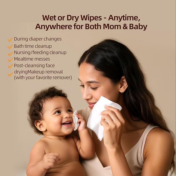 Winner 100% Cotton Dry Wipes, USDA Certified Baby Wipes, 600 Count, Soft & Gentle, Hypoallergenic & Unscented for Baby Sensitive Skin, Use Wet/Dry for Diaper Changes, Meals & Cleanup, Pack of 6