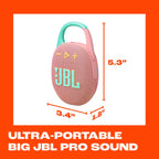 JBL Clip 5 - Ultra-Portable, Waterproof & Dustproof Bluetooth Speaker, Big Pro Sound with Punchy bass, Integrated Carabiner, Up to 12 Hours of Play, Made in Part with Recycled Materials (Pink)