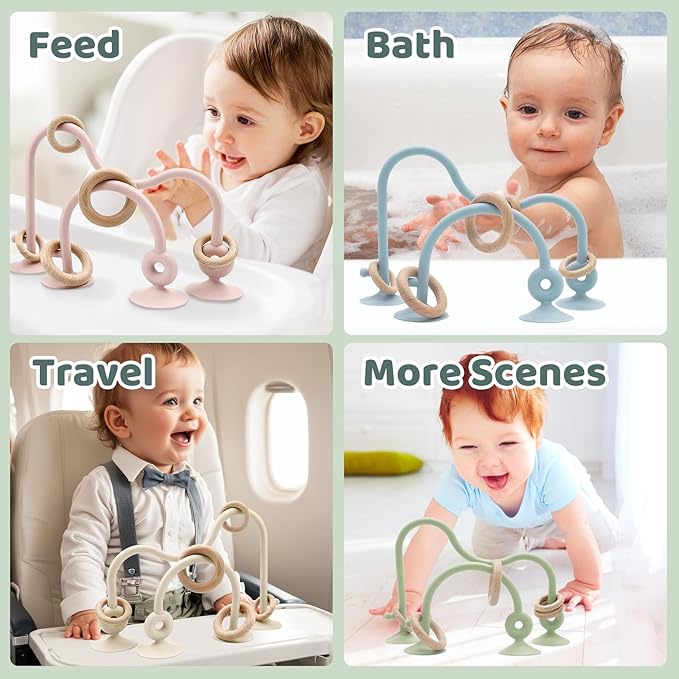 Baby High Chair Suction Toys Teething Chew - Baby Teething Toys Silicone Teethers Table Toys, Food Grade Silicon for 6 12 18 Months (GreenDGreen)