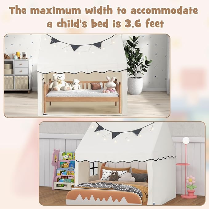 INFANS Kids Play Tent with Washable Mat Star Light Windows, Anti-Trip Large Playhouse Toys for Children Boys Girls, Indoor Outdoor Princess Tents Castle for Toddlers (Black- Wide Door)