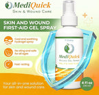 MediQuick Skin & Wound Repair First Aid Spray Gel 4 Fl Oz - Antiseptic Spray for Burns & Cuts with 12 Hour Action - Helps Heal Acne Rash Eczema Itch Bites & More - Safe Wound Wash with No Sting