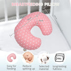 LAT Nursing Pillow and Positioner with 2 Cover for Breastfeeding, 100% Natural Cotton Cover and Waterproof Pillowcase for Breastfeeding and Bottle Feeding (Pink Series)