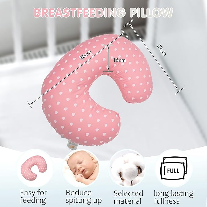 LAT Nursing Pillow and Positioner with 2 Cover for Breastfeeding, 100% Natural Cotton Cover and Waterproof Pillowcase for Breastfeeding and Bottle Feeding (Pink Series)