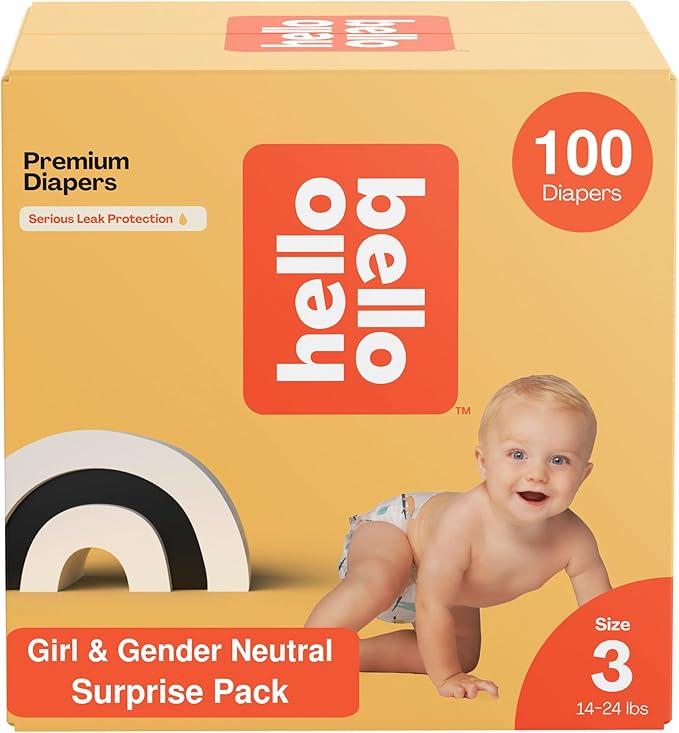 Hello Bello Premium Diapers, Size 3 (14-24 lbs) Surprise Pack for Girls - 100 Count, Hypoallergenic with Soft, Cloth-Like Feel - Assorted Girl & Gender Neutral Patterns