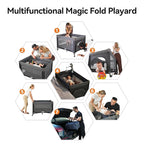 Pamo Babe 1-Second Setup 3-in-1 Playard for Babies - Heavy-Duty Steel Frame for Safe Sleep Space, Portable Crib with Zip Door & Changing Table, Locking Wheels, Breathable Mesh