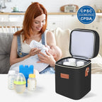 PIIOSER Baby Bottle Tote Bag with Ice Pack, Fits 4 Baby Bottles Up to 9 Ounce, Small Insulated Breastmilk Cooler Travel Bag with Shoulder Strap for Nursing & Working Mom Daycare (Black-S)