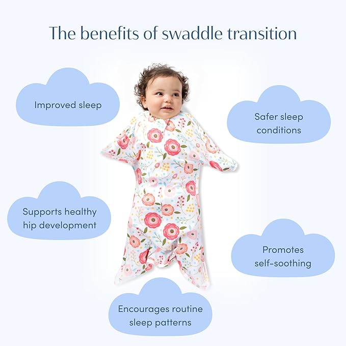 SleepingBaby Zipadee-Zip Transition Swaddle - Cozy Baby Swaddle Blanket with Zipper Convenience - Roomy Wearable Blanket for Easy Diaper Changes - Pretty Poppy, X-Small (3-6 Month)