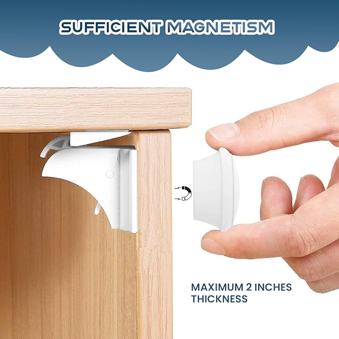 Blessimo® 12 Pack Magnetic Cabinet Locks Baby Proofing with 12 locks and 2 Keys - Child Locks For Kitchen, Cabinets and Drawers - 3M Adhesive Easy Installation