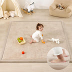 1.3" Thick Baby Play Mat for Floor Playpen, 50x50 Foam Tummy Time Mat, Padded Support Soft Plush Nursery Rug for Infant Kids Toddler Crawling Kick Activity (Beige)