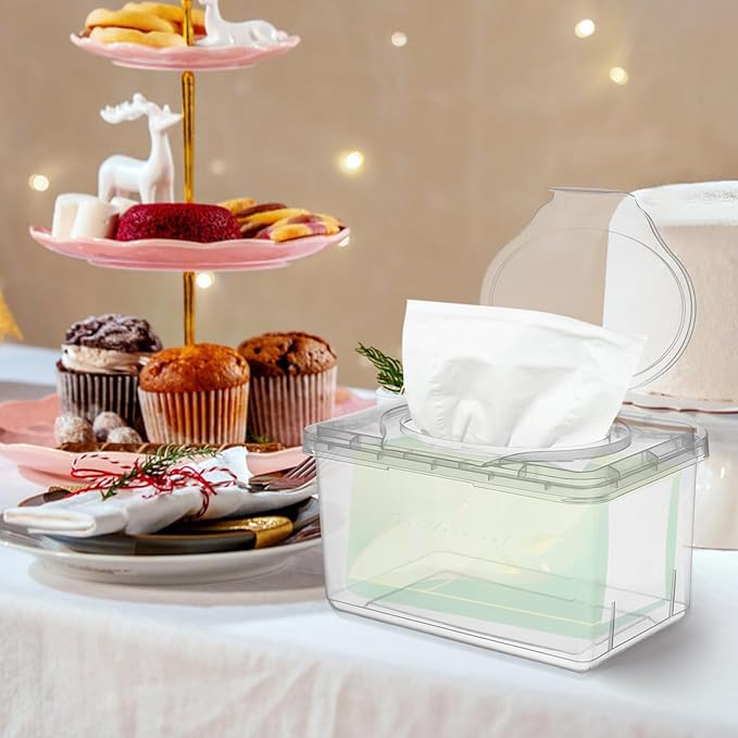 Ciieeo 3 Pcs Baby Wipes Dispenser Tissue Storage Box Wet Wipes Holder with Lid Refillable Wipe Case Container for Home Office Desk Transparent