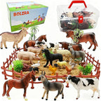 BOLZRA Farm Animal Figurines, Realistic Plastic Animals Toys with Fences Building Blocks, Farm Figures Playset Educational Birthday Gift for Kids & Toddlers, 53 PCS