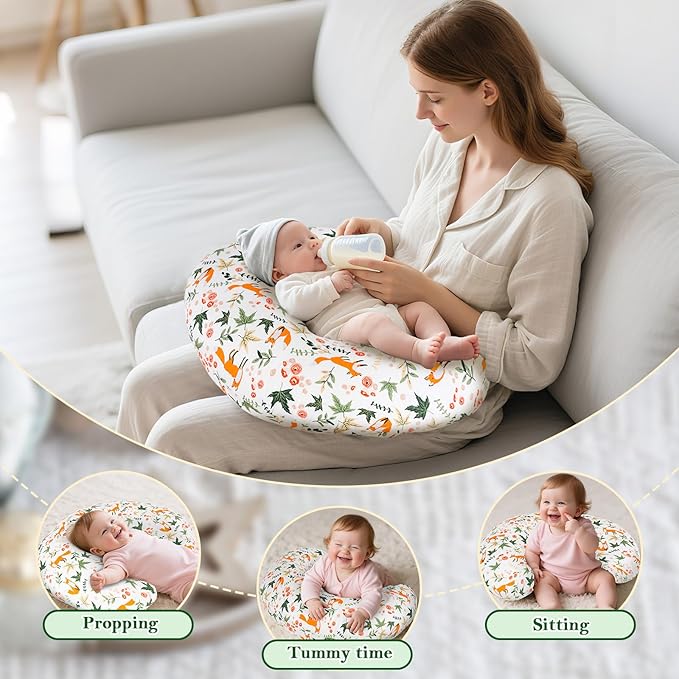 Nursing Pillow Covers – Soft Breathable Cotton, Fits Standard Breastfeeding Pillows, Washable & Hypoallergenic for Newborn Baby Girls & Boys,Cover Only (1 Pcs, Fox)