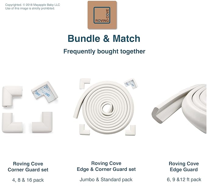 Roving Cove HeftyFit Edge Corner Protector Baby Proofing (Large 15ft Edge 4 Corners), Heavy-Duty, Soft NBR Rubber Foam, Furniture Fireplace Safety Bumper Guard, 3M Adhesive, Oyster White (Off White)