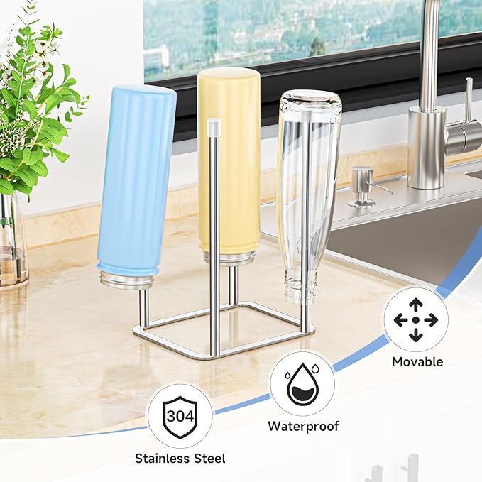 Water Bottle Drying Rack, Stainless Steel Bottle Dryer Rack, Baby Bottles Rack Dryer, Cup Drying Rack, Reusable Bag Drying Stand, Kitchen Stand Holder for Glass Bottles, Water Cups, Plastic Bag