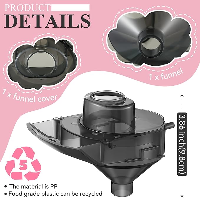 4 Sets Replacement Funnel Compatible with Baby Brezza Replacement Parts Funnel and Cover Baby Formula Dispenser, Grey