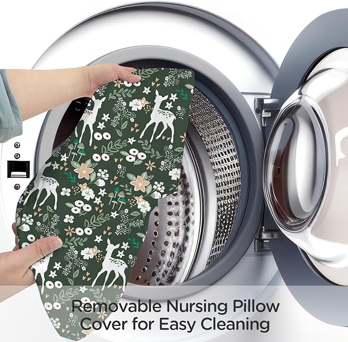 Little Grape Land Nursing Pillow,Upgraded Breast Feeding Pillow for Mom,Breastfeeding & Bottle Feeding for 0–13 Months, Soft Machine Washable Cover with firm breathable filling, Tummy Time,Forest Deer
