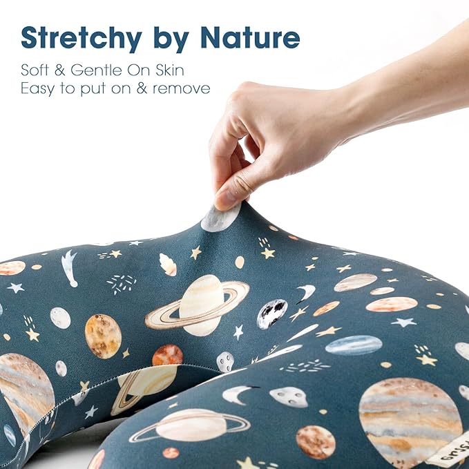 GRSSDER Reversible Nursing Pillow Cover, Ultra Soft Stretchy Minky Removable Nursing Covers Fitted for Breastfeeding Pillows Snug and Safe, Comfortable Slipcover for Boys, Stylish Original Print