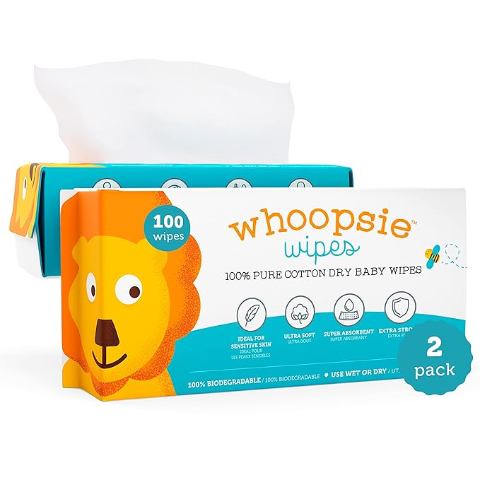 100% Pure Cotton Dry Wipes | 200 Count | Use Wet or Dry | Soft & Sensitive | Hypoallergenic | Extra Strong & Absorbent | Perfect for Diaper Changes, Runny Noses, Drool, Meal Time & Nursing