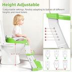 Potty Training Seat, Upgrade Toddler Toilet Seat for Kids Boys Girls, 3 in 1 Potty Training Toilet with Step Stool Ladder-Non Slip Foldable (Green+White)