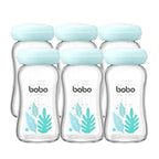 YOHKOH Glass Breast Milk Storage Bottles - 100% Leak-Proof, BPA-Free Breastmilk Storage Containers, Freezer & Dishwasher Safe, Ideal for Nursing Mothers (Blue, 5.4oz (Pack of 6))