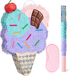 WERNNSAI Ice Cream Piñata - Summer Ice Cream Party Decorations for Kids Girls Birthday Pink Pinata Game Candyland Sweet Theme Party favors supplies with Bat Blindfold