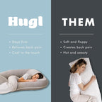 Plufl Hugl Cooling Body Pillow for Adults Made with Memory Foam | U Shaped Maternity Pillows Great for Side Sleepers & Pregnant Women | Washable Cover | Grey