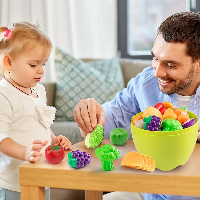 100Pcs Kitchen Playset, Kids Pretend Cooking Play Pots, Pans, Utensils, Cookware, Toy Food Fruits Veggies, with 2 Large Apple - Shaped Storage, Toddler Cooking Learning Gift(Pink)