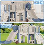 XJD 9 in 1 Toddler Slide Set, Kids Slide for Toddlers Age 1+, Toddler Climber Slide PlaySet with Basketball Hoop and Ball,Outdoor Indoor Playground for Toddlers 1-3 (Blue)