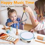 Baby Musical Instruments - Montessori Musical Toys for Toddlers 1-3, Wooden Percussion Instruments Set, Neutral Colors Modern Boho Music Toys for 1 Year Old, Kids Preschool Educational Birthday Gifts
