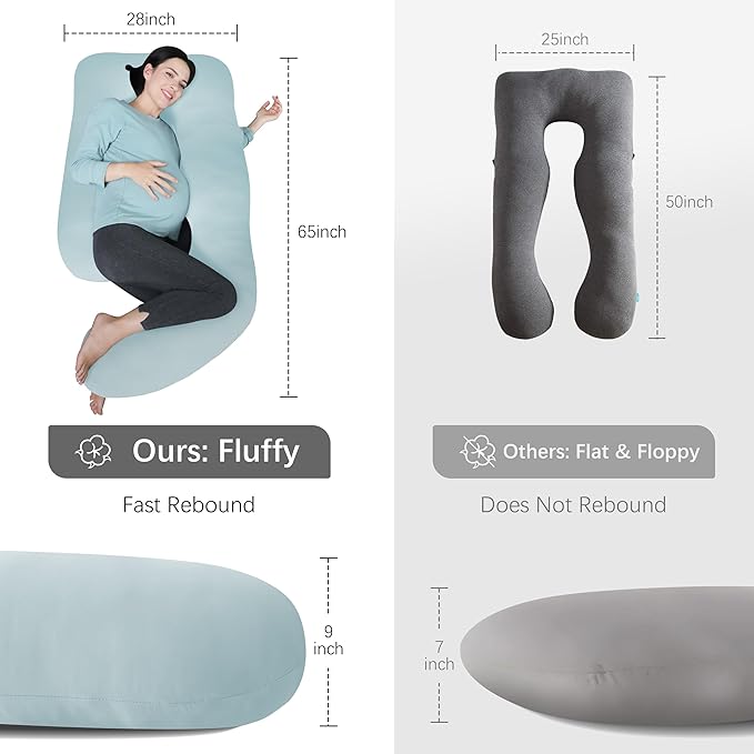 MOON PARK Pregnancy Pillows for Sleeping - U Shaped Full Body Maternity Pillow with Removable Cover - Support for Back, Legs, Belly, HIPS - 65 Inch - Ice Blue - Cooling Cover