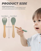 10 pcs Baby Spoons and Forks, First Stage Baby Led Weaning Spoons, Chewable Baby Utensils for Self-Feeding, Bamboo and Silicone Baby Utensils, Kids Utensils for Over 6 Months Babies